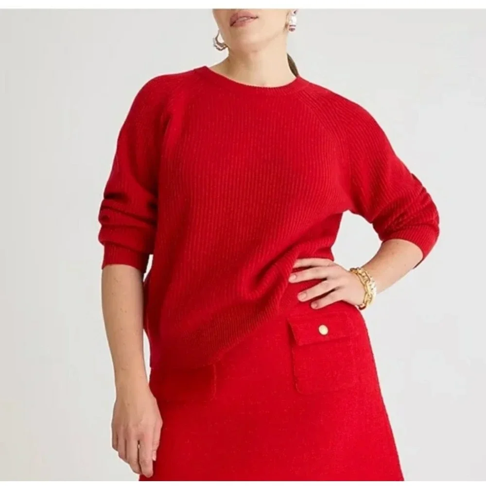 J. CREW Red 100% Cashmere Ribbed Crew Neck Sweater Size‎ Medium
